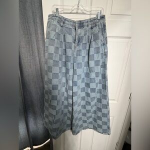 BiBi Light Blue Denim checkered wide leg pants